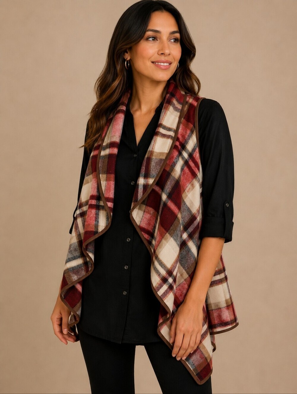 SOUTHERN STITCH Flannel Plaid Draped Transistional Topper Vest